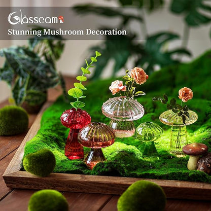 Glasseam Mushroom Planter Propagation Vase, Set of 10 Glass Terrariums for Plants, Cute Hydroponic Small Planter, Colored Propagate Station, Decorative Bud Vases for Flowers, Unique Gifts for Women