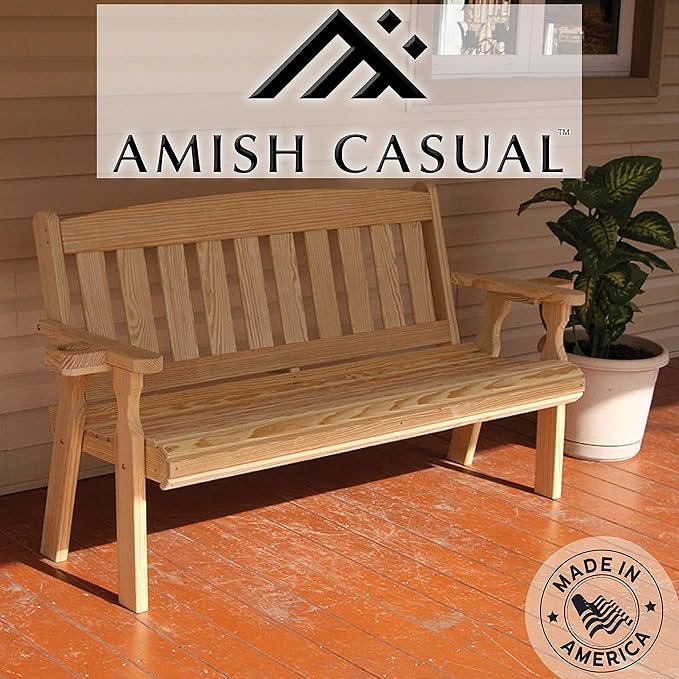Amish Casual Heavy Duty 800 Lb Mission Pressure Treated Garden Bench with Cupholders (4 Foot, Unfinished)