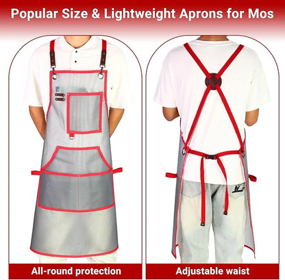 Waterproof Work Apron for Chefs, Hair Stylists, Artists, Gardeners, Adjustable, Multi-Pockets, TPU Mesh Fabric, Plus Size