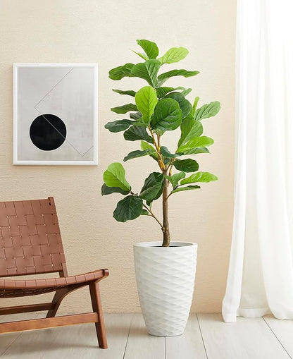 Glitzhome Oversized Planters Set of 2,Tall Flower Pots with Drainage Hole,19" H Faux Ceramic Wave Textured White Planter,Large Planters for Outdoor Plants,Outdoor Planter for Front Porch Patio Deck