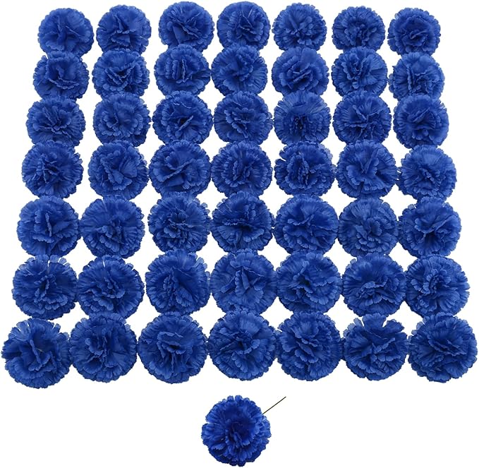 Silk Carnation Flower, 50 Artificial Flowers, Used for Wedding Decoration DIY Handmade Flowers, Carnation Flower Diameter 3.5 Inches and 6 Inches Stem (Blue)