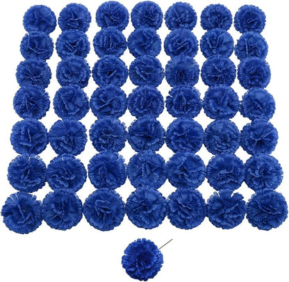 Silk Carnation Flower, 50 Artificial Flowers, Used for Wedding Decoration DIY Handmade Flowers, Carnation Flower Diameter 3.5 Inches and 6 Inches Stem (Blue)