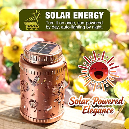 Cooo 6 Pack Solar Lanterns Outdoor Waterproof Sunflower Butterfly Solar Pathway Lights Landscape Path Christmas Gifts for Women Mom Grandma for Outdoor Table Lamps Garden Yard Backyard Decor-Rose Gold