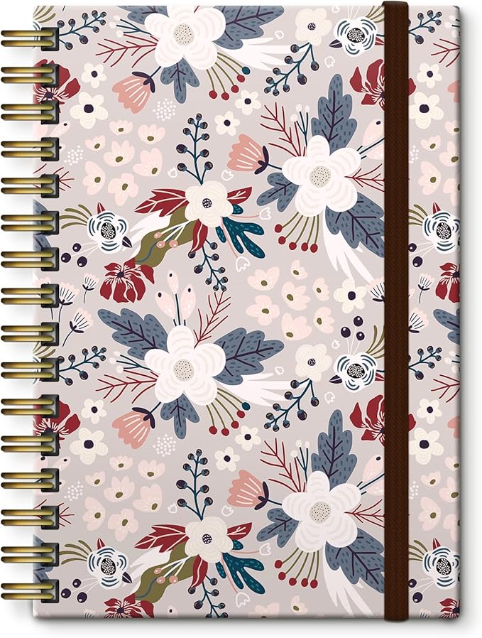 Cute Spiral Journal Notebook,Binding with Premium Paper for Girl Women,Cool Funny 120 Pages,100gsm A5 College Ruled NotebookJournal,Perfect for Gifts Nurse Teacher Women(Cute Grey Flower)