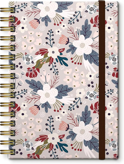 Cute Spiral Journal Notebook,Binding with Premium Paper for Girl Women,Cool Funny 120 Pages,100gsm A5 College Ruled NotebookJournal,Perfect for Gifts Nurse Teacher Women(Cute Grey Flower)