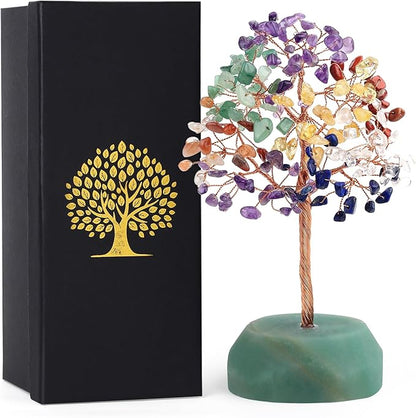 SITUMEIZI 7 Chakra Crystals 7.09IN Healing Stones Natural Green Aventurine Base Copper Wire Tree Life Reiki Gifts for Women Sister Room Office Desk Decor Birthday House Warming Gift