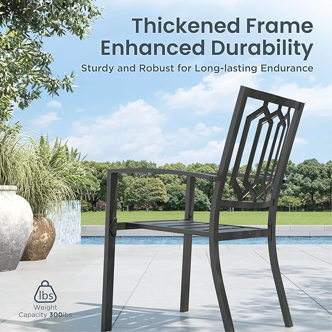 PHI VILLA 9 Piece Outdoor Dining Set for 8, Expandable Rectangular Metal Dining Table Stacking Steel Chairs for Patio, Deck, Backard, Porch