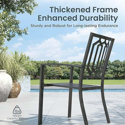 PHI VILLA 9 Piece Outdoor Dining Set for 8, Expandable Rectangular Metal Dining Table Stacking Steel Chairs for Patio, Deck, Backard, Porch