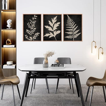 Ausril Black Tan Fern Leaf Framed Canvas Wall Art Set, Minimalist Botanical Wall Decor, Nature Fern Plant Silhouette Wall Painting, Modern Rustic Art Print for Living Room, Bedroom, Office -36"x24"x3