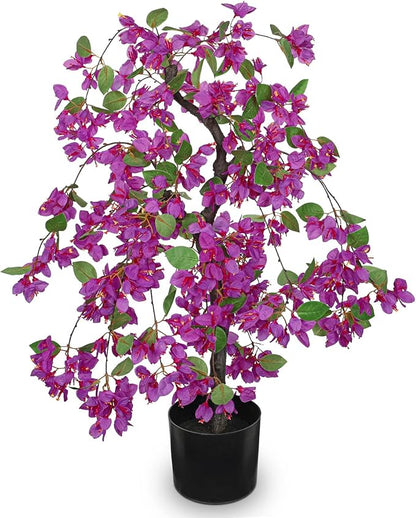 Briful Artificial Bougainvillea Plant in Black Pot 29.5" Tall Faux Silk Bougainvillea Floral Tree Tropical Fake Bougainvillea Tree for Home Office Room Garden Balcony Décor(Purple)
