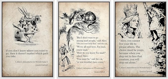 Ashbrook Framed Canvas Print Wall Art Set European Fairy Tale Sketchbook Wall Art Nature Wilderness Illustrations Decorative Floral Botanical Retro Calm/Relax/Cozy for Bedroom - 24"x36"x3 WHITE