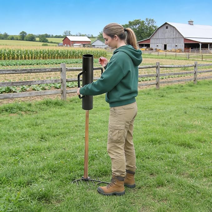 MTB Garden 16 Inch Black Fence Post Driver with Handle 12 LB Steel T Post Pounder Portable Hand Post Rammer for Wooden Posts U Channels Fence Posts, 16 Inch Post Pounder Good for Small Projects