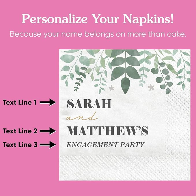 Big Dot of Happiness Personalized Boho Botanical Bride Party Napkins, Custom Greenery Wedding or Bridal Shower Decor, White 3-Ply Paper Luncheon Napkins - 50 Count