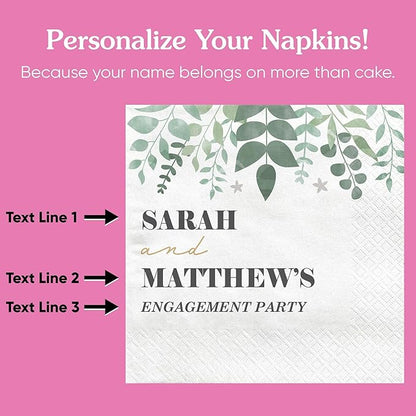 Big Dot of Happiness Personalized Boho Botanical Bride Party Napkins, Custom Greenery Wedding or Bridal Shower Decor, White 3-Ply Paper Beverage Napkins - 150 Count