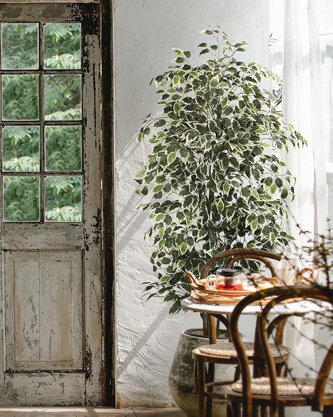 6 FT Artificial Ficus Tree 600 Leaves Faux Plants Indoor Tall with Black Pot Large Fake Tree for Home Office Living Room Decor