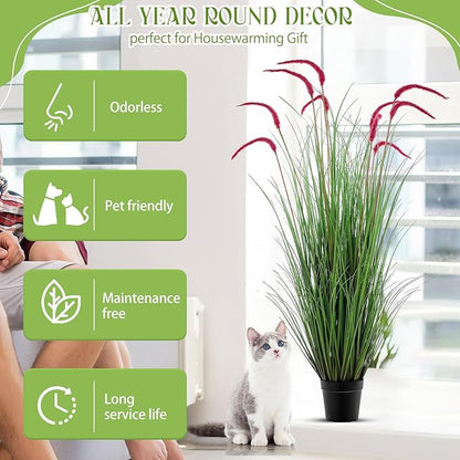 Jexine 2 Pieces Faux Plants Outdoor 4 ft Tall Artificial Grass Plant Potted Artificial Setaria Grass Faux Greenery Floor Plants for Housewarming Gift House Garden Lobby Outdoor (Purple)