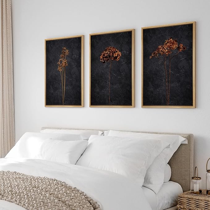 Ashbrook Framed Canvas Print Wall Art Set Grunge Moody Orange Flower Nature Wilderness Illustrations Modern Art Decorative Floral Botanical Minimal Calm/Relax/Cozy for Bedroom - 16"x24"x3 NATURAL