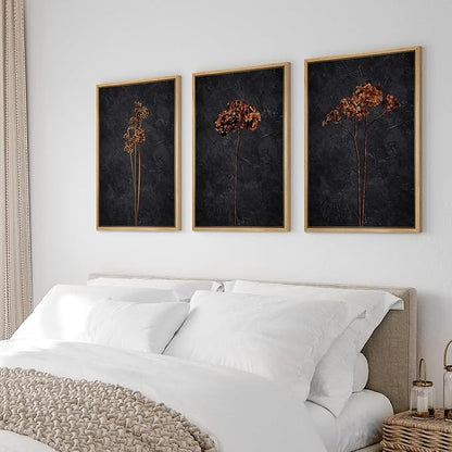 Ashbrook Framed Canvas Print Wall Art Set Grunge Moody Orange Flower Nature Wilderness Illustrations Modern Art Decorative Floral Botanical Minimal Calm/Relax/Cozy for Bedroom - 16"x24"x3 NATURAL
