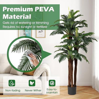 Goplus 2 Pack Artificial Palm Tree, 6.3 ft Tall Fake Tropical Plant with 45 + 3 Adjustable Leaves, 3 Real Barks & Moss, Indoor Faux Pre-potted Floor Plant for Home Office Decoration, Housewarming Gift