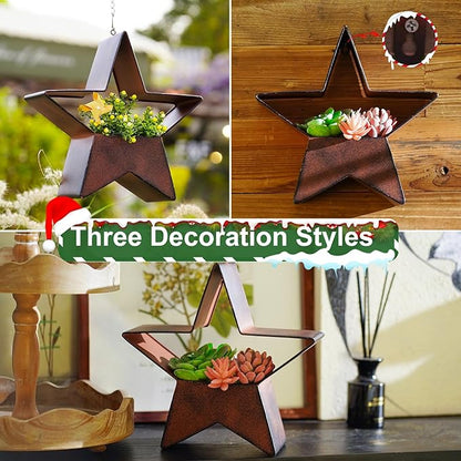 Metal Plant Hangers Indoor and Outdoor: Christmas Birthday Gifts for Women Mom Wife Garden Lovers - Star Shape Hanging Planters Perfect for Window Wall Living Room Office Decor(Rustic)