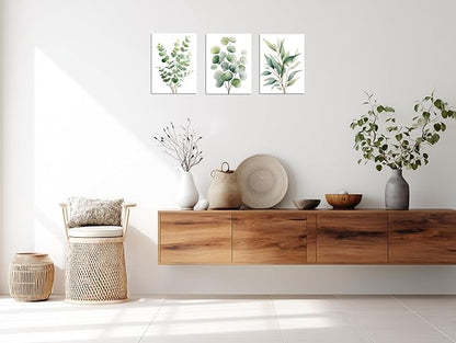 TutuBeer Botanical Plant Canvas Wall Art Botanical Pictures Wall Art Sage Green Eucalyptus Leaf Print on Canvas Minimalist Aesthetic Bedroom Artwork for Bathroom Bedroom Living Room Office 12"X16"X3