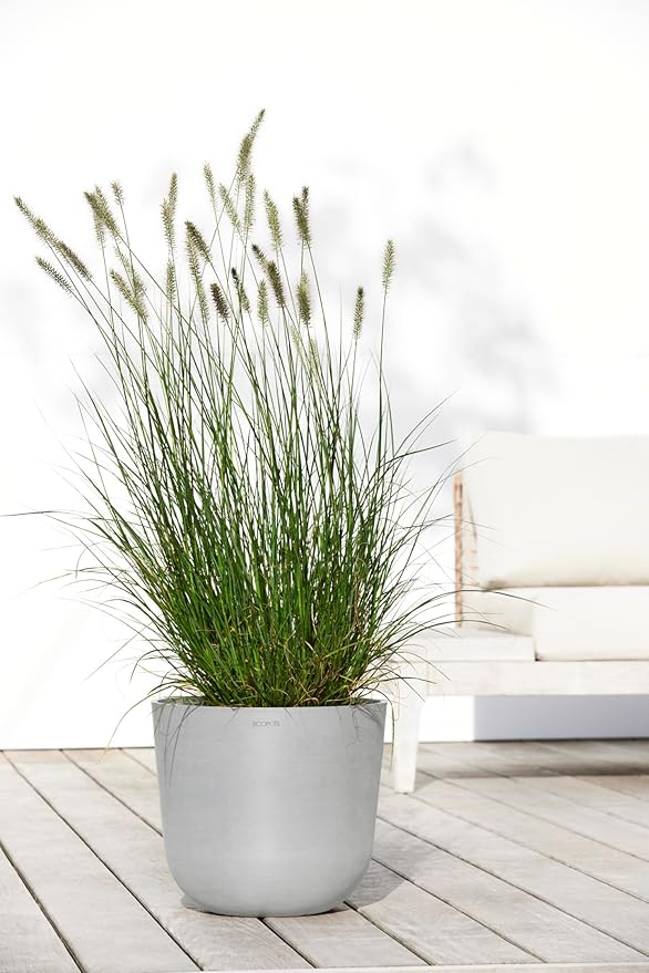 Ecopots Oslo Durable Modern Round Indoor/Outdoor Recycled-Based Composite Flower Pot Planter, White Grey, 14"