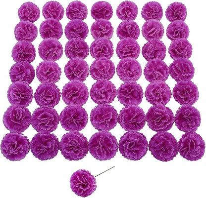 Silk Carnation Flower, 50 Artificial Flowers, Used for Wedding Decoration DIY Handmade Flowers, Carnation Flower Diameter 3.5 Inches and 6 Inches Stem (Purple)