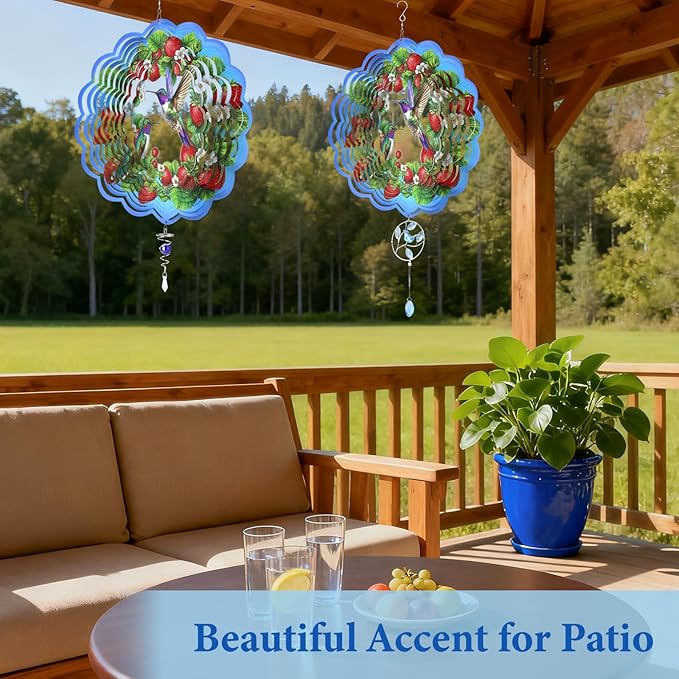 Hummingbird Wind Spinner 12" Metal, Hummingbird Gifts for Women Men Mom Wife Grandma, Outdoor Indoor Hanging Ornament for Garden Porch Backyard, Gift for Birthday Thanksgiving Christmas