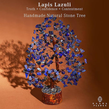 Crystal Tree of Life Lapis Lazuli Healing Crystal Trees for Home & Office Decor, Handmade Crystal Money Bonsai Trees for Positive Energy, Good Luck, Christmas Decor, Birthday Gifts for Women, Mom