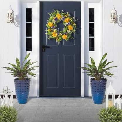 Glitzhome 19.75"H Tall Planters for Outdoor Plant,Tall Outdoor Planters with Drainage Holes,Faux Ceramic Diamond Textured,Large Gradient Cobalt Blue Planter Garden Flower Pots for Porch,Patio,Set of 2