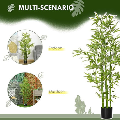 HOMCOM 5FT Artificial Bamboo Tree, Decorative Fake Plant in Nursery Pot for Indoor or Outdoor Decor, Green