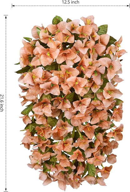 HyeFlora Bougainvillea Artificial Hanging Flowers Plants for Outdoors Winter Decoration, 2pcs Faux Bougainvillea Vines Brown Fake Flowers Realistic UV Resistant Silk Flowers for Outside Planter Yard