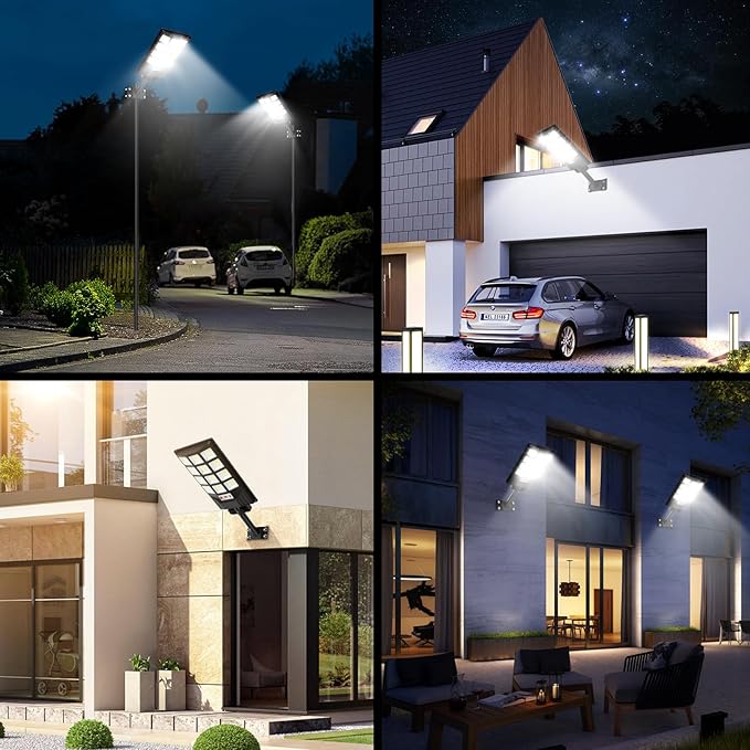 Brightever 4-Pack Solar Street Light Outdoor Waterproof, Motion Sensor Solar Powered Light, Dusk to Dawn LED Solar Parking Lot Flood Light for Outside, Yard, Garden, Path