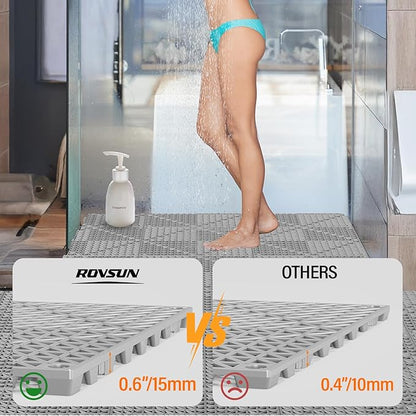 ROVSUN 55 PCS Interlocking Drainage Mat, 12’’x12’’ Drainage Tiles Interlocking,Soft PVC Floor Tiles, Non-Slip Drainage Holes for Restroom, Bathroom, Kitchen, Pool, Wet Areas,Grey