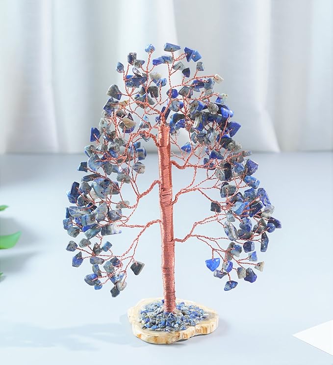 Crocon Lapis Lazuli Gemstone Tree of Life, Handmade, 8 Inch, Blue, Crystal Decoration, Feng Shui, Money Tree, Spiritual Gift