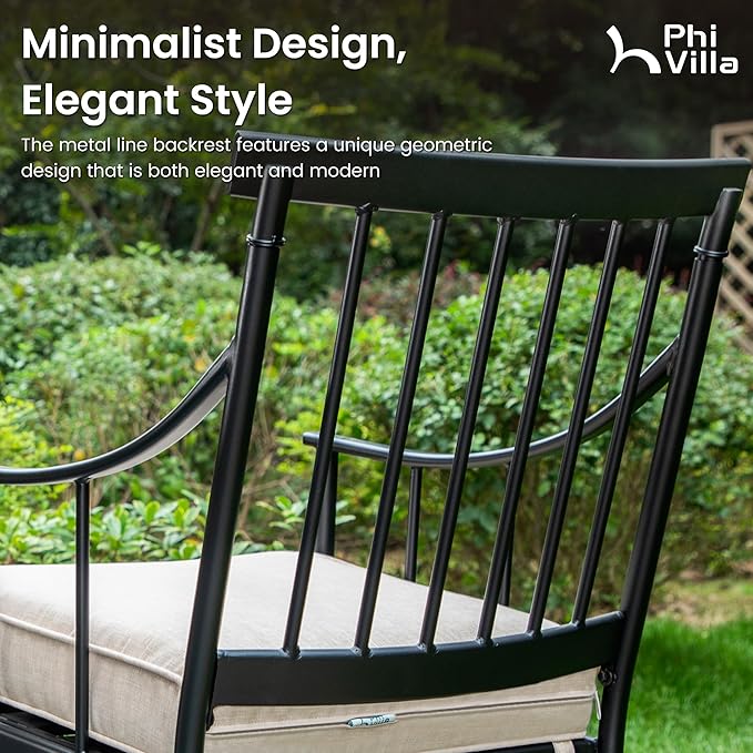 PHI VILLA 7 Pieces Outdoor Dining Set for 6, 84" Long Expandable Metal Table & Swivel Wrought Iron Chairs with Cushions, Large Furniture Set for Patio, Deck, Yard, Porch - Black