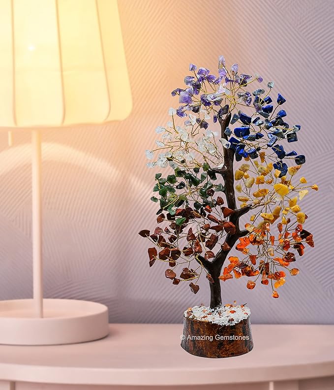Amazing Gemstone Chakra Tree of Life, with Seven Stones - Decor Gift for Bedroom, Desk, Spiritual Room for Women, Men