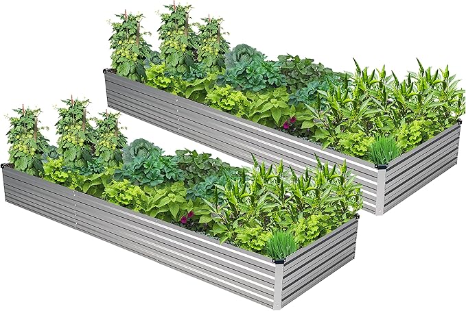 2PCS 9x3x1ft Galvanized Metal Raised Garden Bed Kit,Outdoor Planter Box Vegetables,Flowers,Herbs Durable Rust-Resistant Patio Gardening Beds,Silver