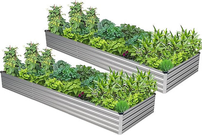 2PCS 10x3x1ft Galvanized Metal Raised Garden Bed Kit,Outdoor Planter Box Vegetables,Flowers,Herbs Durable Rust-Resistant Patio Gardening Beds,Silver
