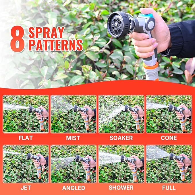 YAMATIC Garden Hose Nozzle, 8 Adjustable Spray Patterns,Heavy Duty Water Hose Nozzle with Thumb Control ON OFF VALVE,Ergonomic Grip for Watering Plants Lawn Washing Cars Cleaning Showering Pets,2 PCS