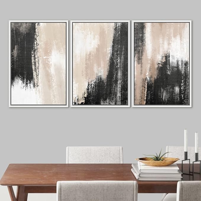 Ashbrook Framed Wall Art Print Set Brown Black Grunge Paint Stroke Landscape Abstract Shapes Illustrations Modern Art Boho Scenic Colorful for Living Room, Bedroom, Office - 16"x24"x3 White