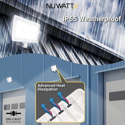 NUWATT 30W LED Flood Light, 3CCT 3000K/4000K/5000K Selectable, IP65 Waterproof Lighting, Adjustable Knuckle Mount, 4200LM, 0-10V Dimmable, 120-277V, Outdoor Security Floodlight for Yard, White, UL