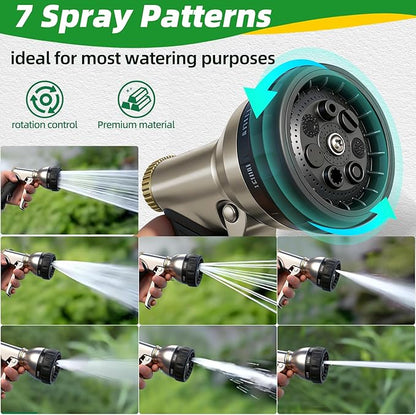 ARXIVE Garden Hose Nozzle,Heavy Duty High Pressure Hand Sprayer,100% Metal Water Hose Sprayer Nozzle with 7 Spray Patterns for Watering Garden,Lawns,Car Washing and Pet Washing
