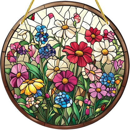 Acrylic Stained Window Hanging Flowers Acrylic Decoration for Indoor Outdoor Home Bar Office Garden Plastic Ornament Decor 12x12 Inch