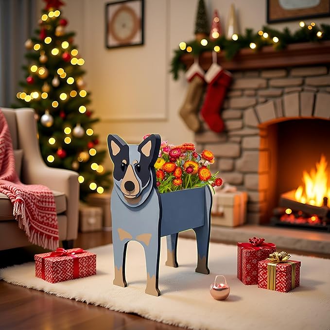 Australian Cattle Dog Planter,Cute Dog Flower Pot,Gifts for Pet Lovers,Unique Animal Plant Pots,Office,Indoor Outdoor Garden Decor(9.45 * 6.09 * 13.39in)
