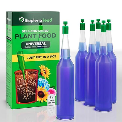 All-Purpose Liquid Plant Food Fertilizer (6-Pack) | Easy No-Mix Spikes for Indoor House Plants & Outdoor Flowers | Bloom Booster Nutrient Solution for Vibrant Growth & Strong Roots | Made in The USA