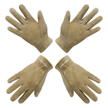 HANDLANDY Kids Genuine Leather Work Gloves for ages 3-11, Children Gardening Gloves for Boys, Girls (Medium (for age5-7), 2 pairs)