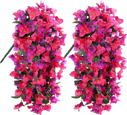 HyeFlora Bougainvillea Artificial Hanging Flowers Plants for Outdoors Decoration, 2pcs Fake Flowers Silk Bougainvillea Vines Realistic UV Resistant Faux Flowers for Outdoor Planters Porch Patio, Mix