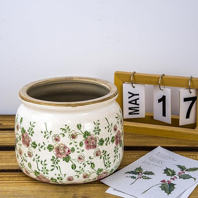 Large Ceramic Pot for Planters, Ice Crack Glazed Flower Pot with Drainage Holes,5.91inch Vintage Planters for Indoor and Outdoor (RED)