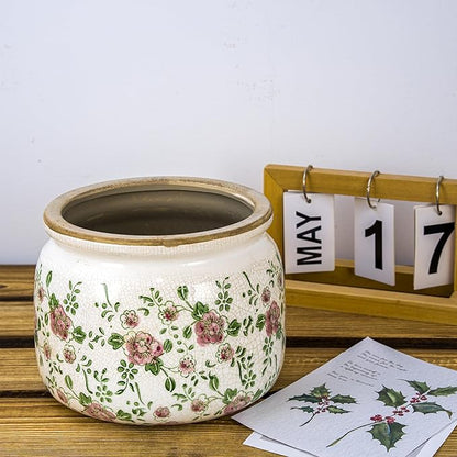 Large Ceramic Pot for Planters, Ice Crack Glazed Flower Pot with Drainage Holes,5.91inch Vintage Planters for Indoor and Outdoor (RED)